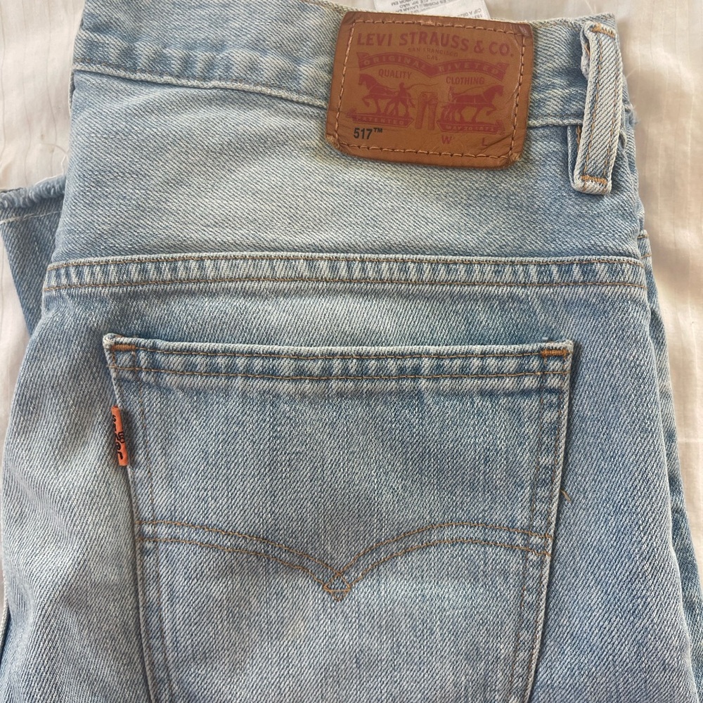 Levi's light blue denim jeans with leather patch